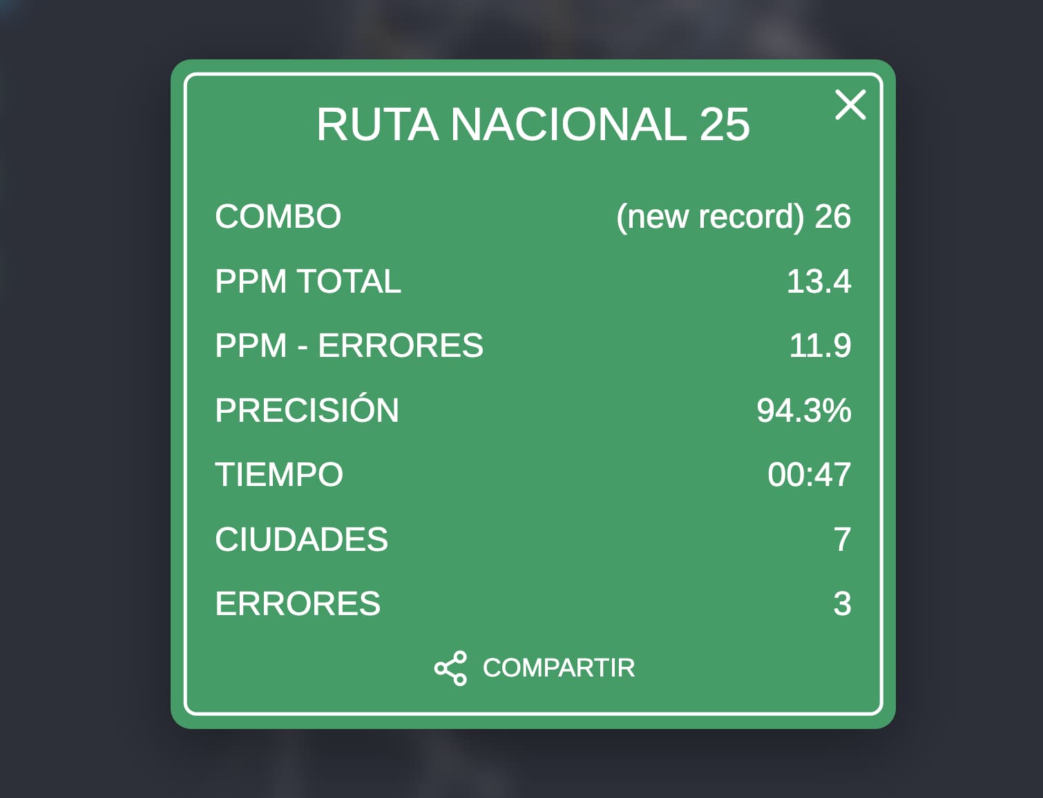 Resumen de records al terminar una ruta